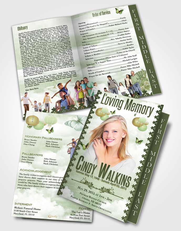 2 Page Graduated Step Fold Funeral Program Template Brochure Natural Elegance Walk in the Forest