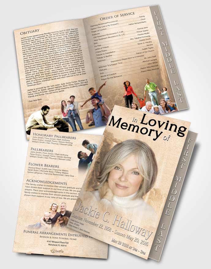 2 Page Graduated Step Fold Funeral Program Template Brochure Natures Morning Waterfall