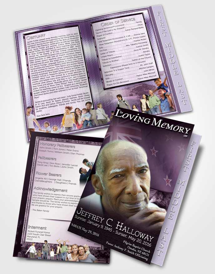 2 Page Graduated Step Fold Funeral Program Template Brochure New Zealand Lavender Kiwi