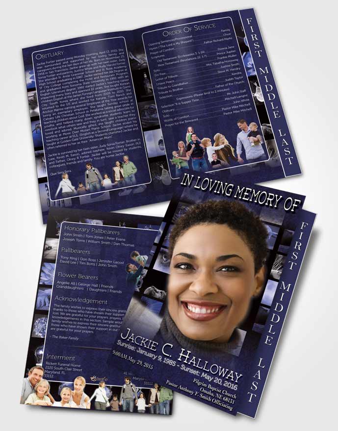 2 Page Graduated Step Fold Funeral Program Template Brochure Ocean Blue Desire Photographers Dream