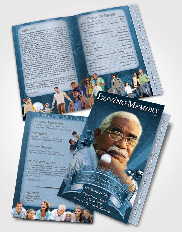 2 Page Graduated Step Fold Funeral Program Template Brochure Ocean Blue Golf Star