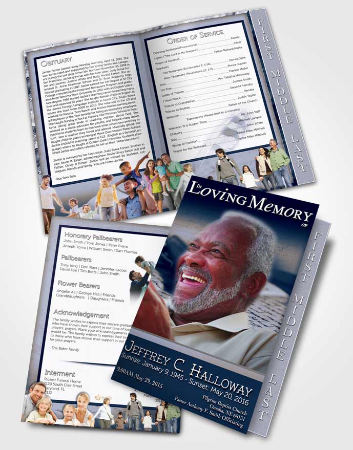 2 Page Graduated Step Fold Funeral Program Template Brochure Ocean Blue Writer