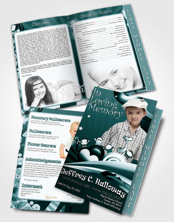 2 Page Graduated Step Fold Funeral Program Template Brochure Ocean Blues Childs Journey