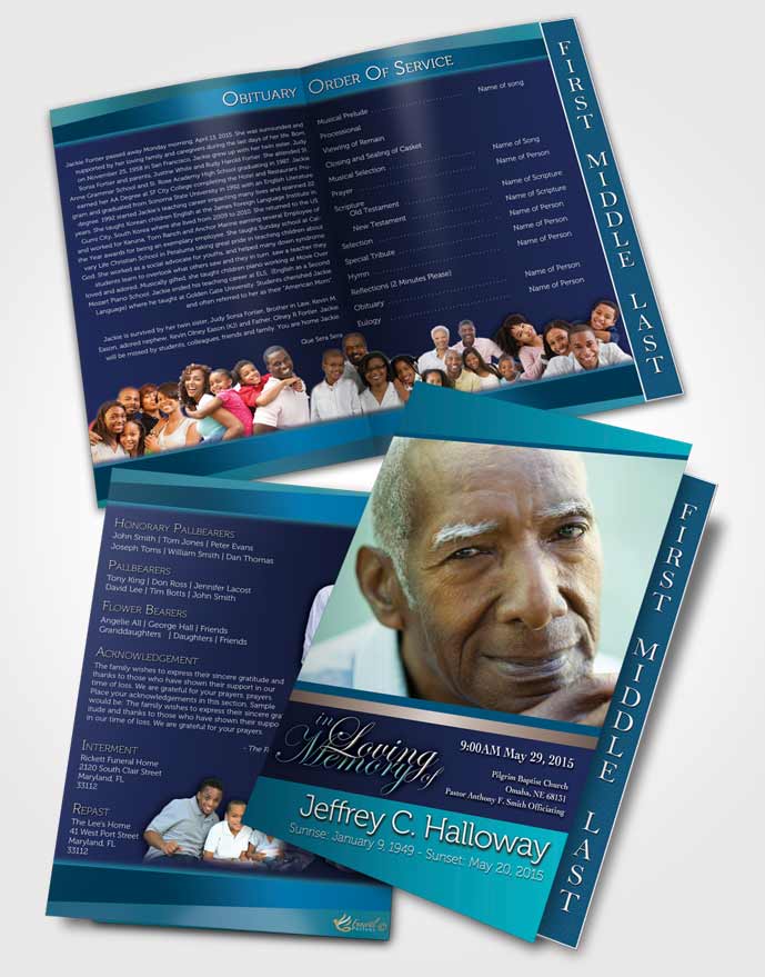 2 Page Graduated Step Fold Funeral Program Template Brochure Ocean Breeze Tranquility Dark