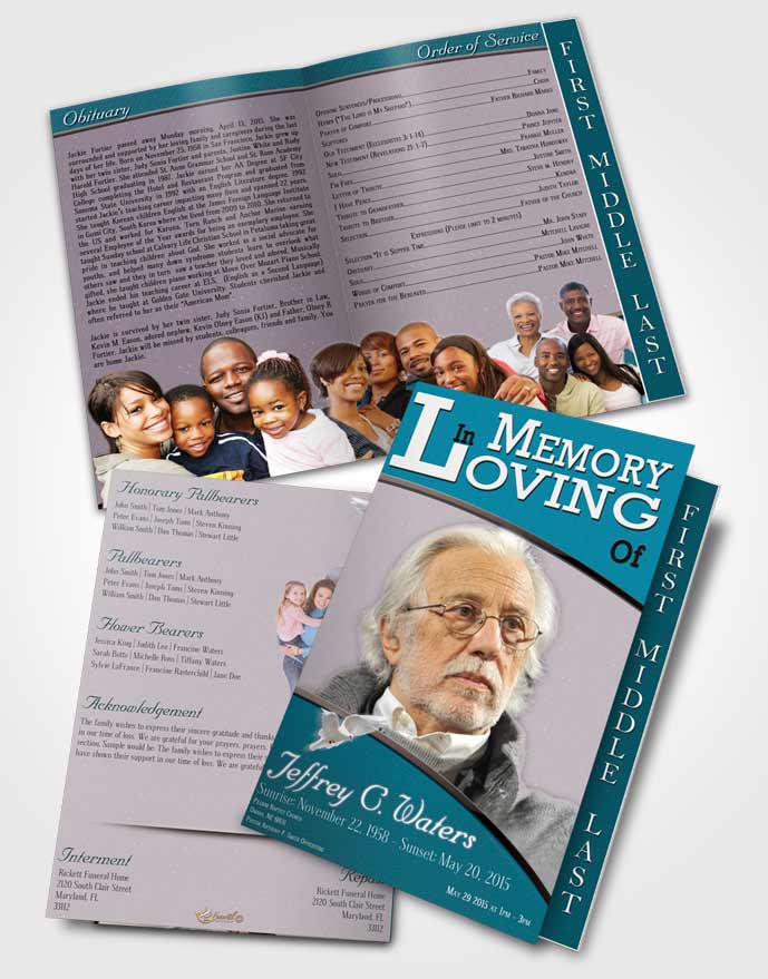 2 Page Graduated Step Fold Funeral Program Template Brochure Ocean Clarity