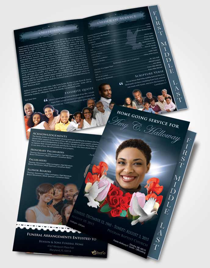 2 Page Graduated Step Fold Funeral Program Template Brochure Ocean Delightful Doves