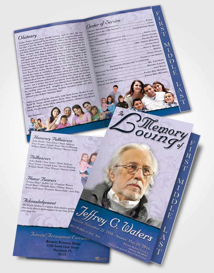 2 Page Graduated Step Fold Funeral Program Template Brochure Ocean Destiny