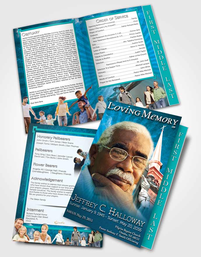 2 Page Graduated Step Fold Funeral Program Template Brochure Ocean Escape Christian Faith