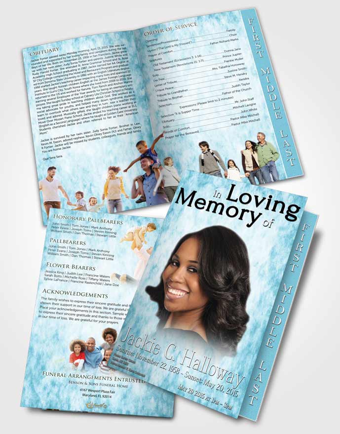2 Page Graduated Step Fold Funeral Program Template Brochure Ocean Harmonics