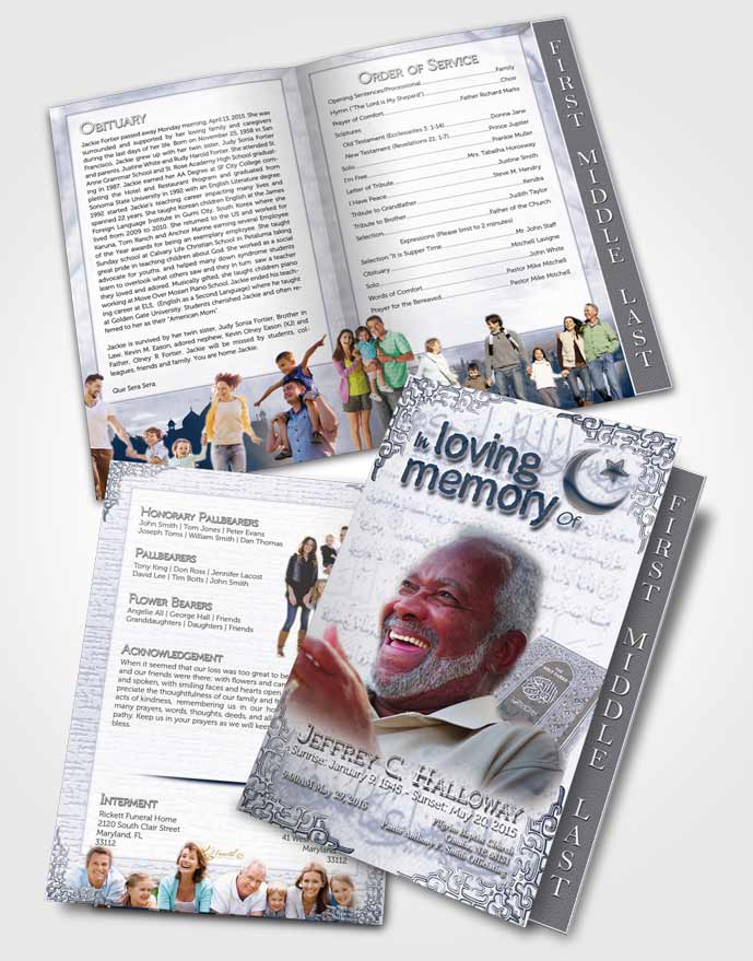 2 Page Graduated Step Fold Funeral Program Template Brochure Ocean Mist Islamic Blissful Faith
