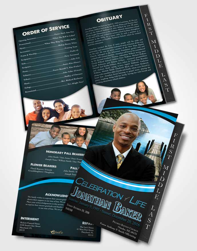 2 Page Graduated Step Fold Funeral Program Template Brochure Ocean Mist Journey