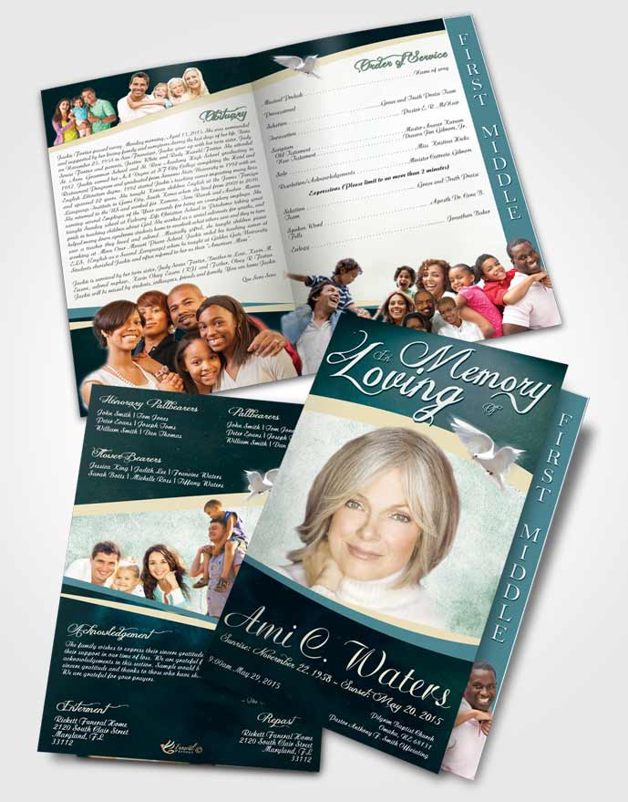 2 Page Graduated Step Fold Funeral Program Template Brochure Ocean Paradise