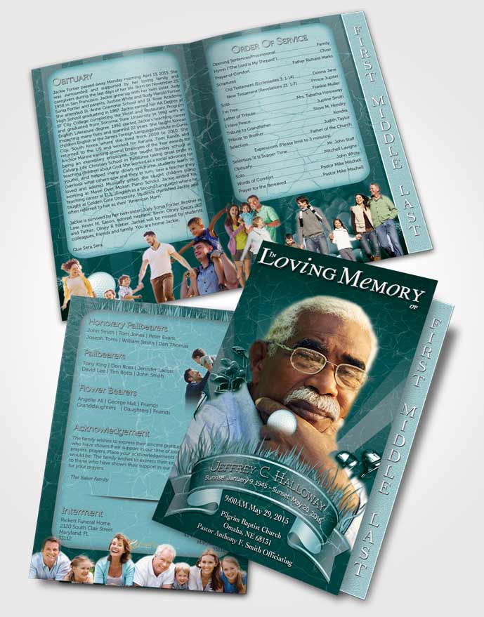 2 Page Graduated Step Fold Funeral Program Template Brochure Ocean Reef Golf Star