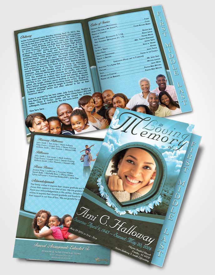 2 Page Graduated Step Fold Funeral Program Template Brochure Ocean Reef Splendor