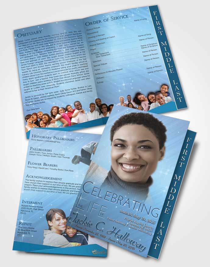 2 Page Graduated Step Fold Funeral Program Template Brochure Ocean Serenity