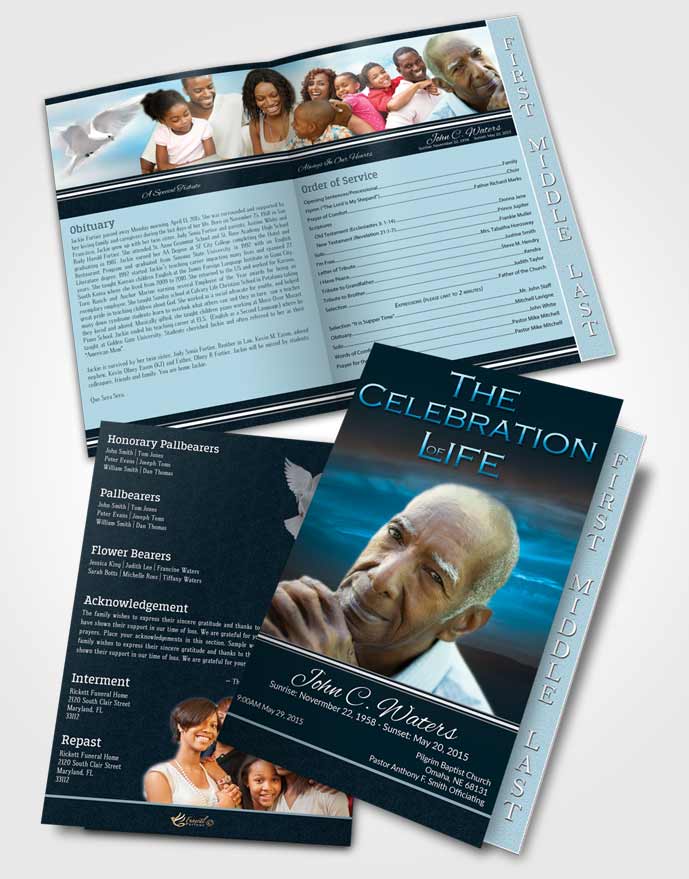2 Page Graduated Step Fold Funeral Program Template Brochure Oceans Higher Power