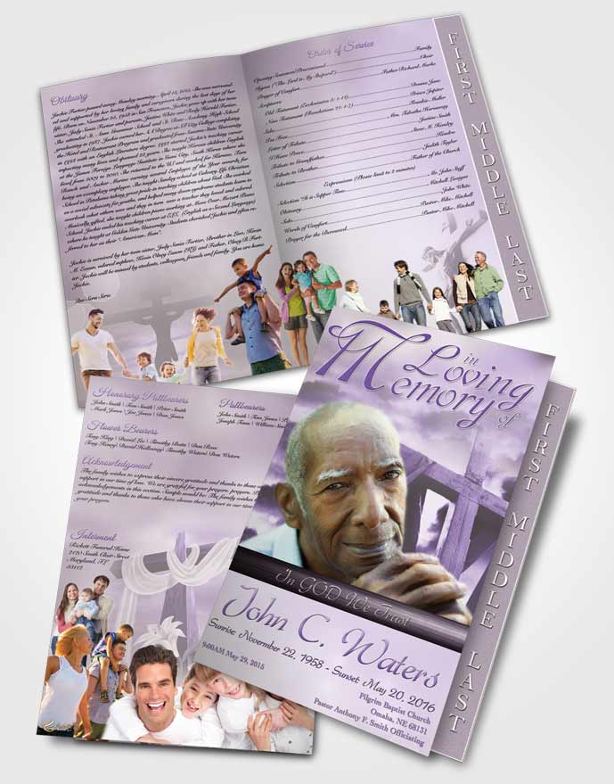 2 Page Graduated Step Fold Funeral Program Template Brochure On The Cross Lavender Honor