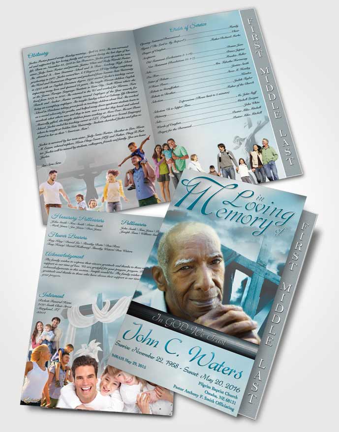 2 Page Graduated Step Fold Funeral Program Template Brochure On The Cross Peaceful Ocean