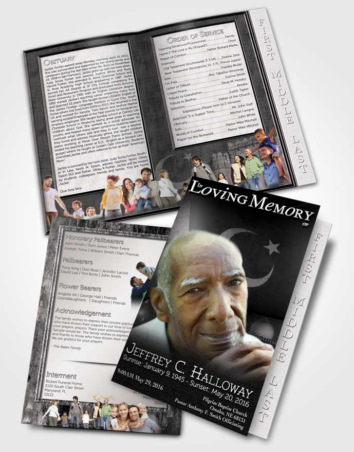 2 Page Graduated Step Fold Funeral Program Template Brochure Pakistanian Black and White Love