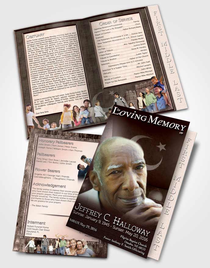 2 Page Graduated Step Fold Funeral Program Template Brochure Pakistanian Burgundy Love