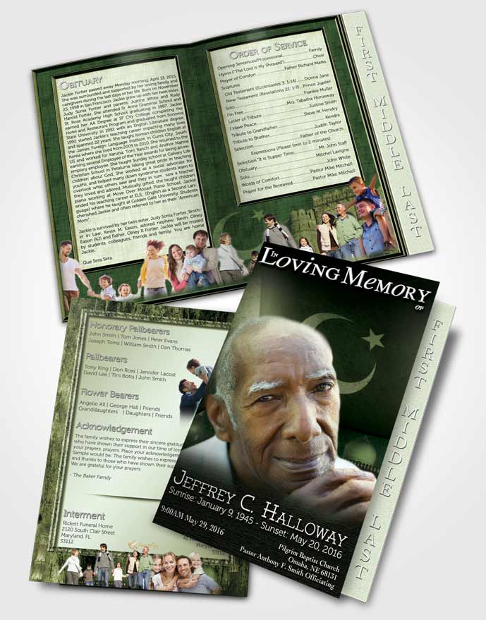 2 Page Graduated Step Fold Funeral Program Template Brochure Pakistanian Emerald Love