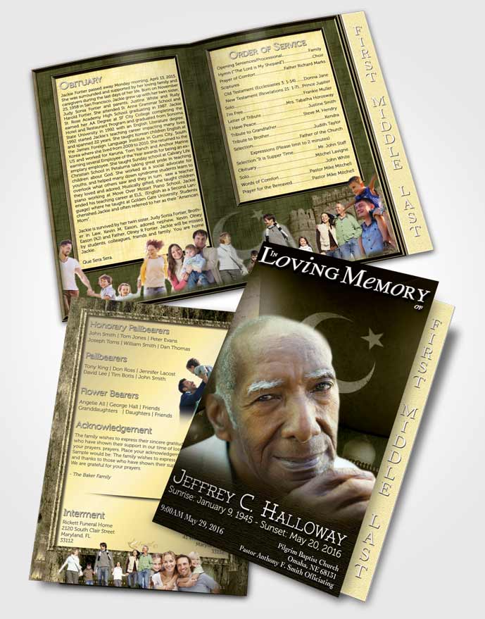 2 Page Graduated Step Fold Funeral Program Template Brochure Pakistanian Golden Love