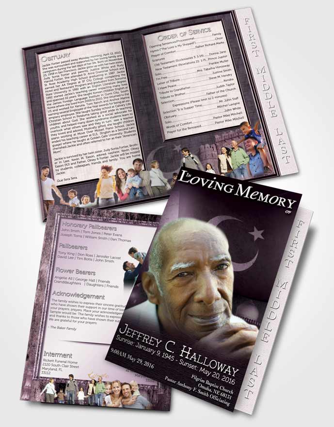2 Page Graduated Step Fold Funeral Program Template Brochure Pakistanian Lavender Love