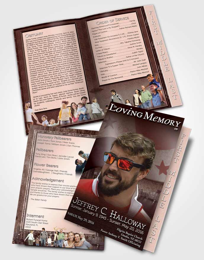 2 Page Graduated Step Fold Funeral Program Template Brochure Panamanian Burgundy City