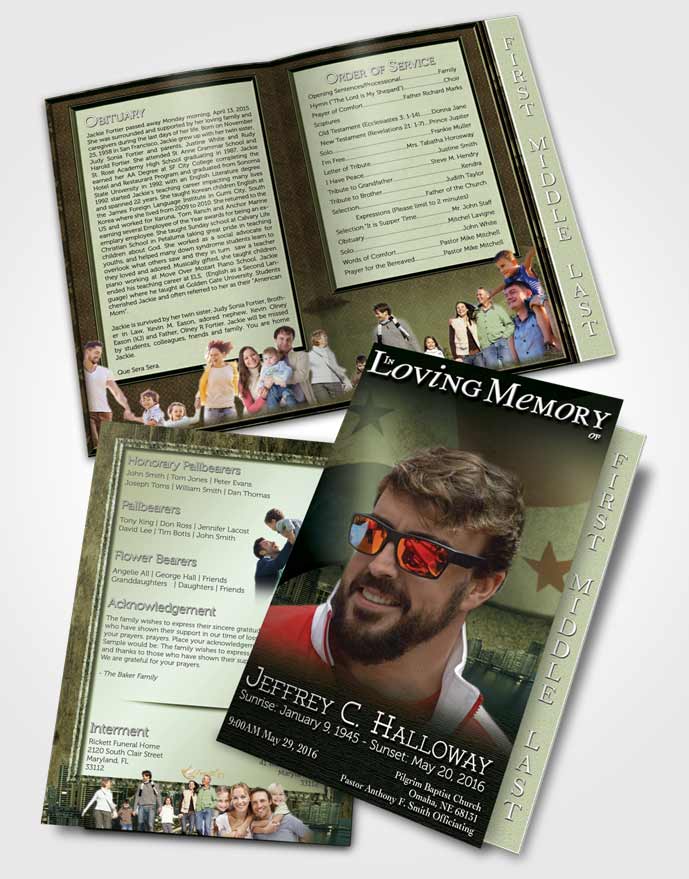 2 Page Graduated Step Fold Funeral Program Template Brochure Panamanian Emerald City