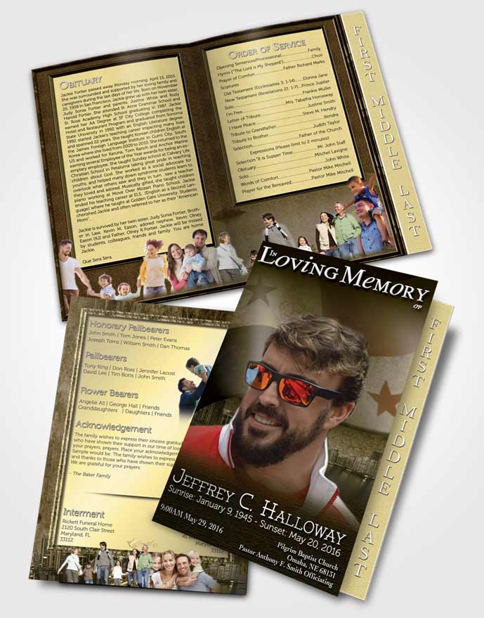 2 Page Graduated Step Fold Funeral Program Template Brochure Panamanian Golden City