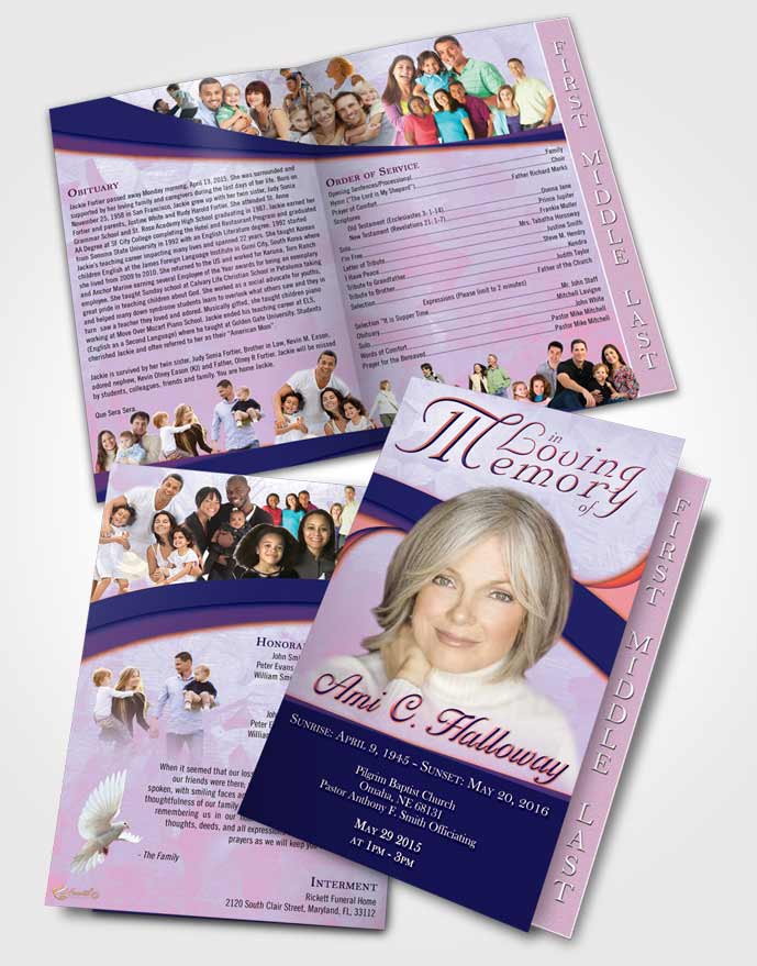2 Page Graduated Step Fold Funeral Program Template Brochure Peaceful Wisdom