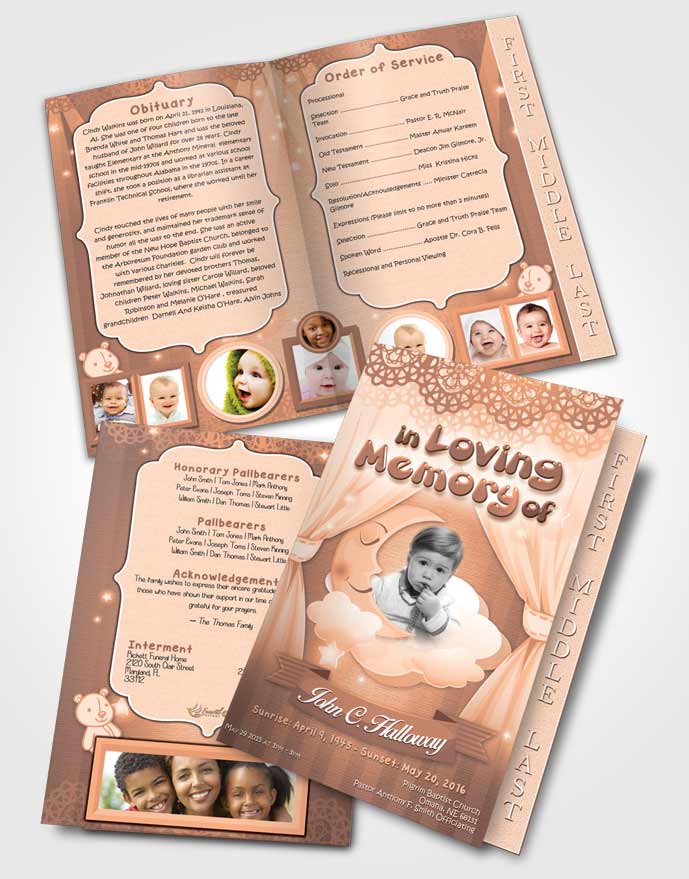 2 Page Graduated Step Fold Funeral Program Template Brochure Peach Love Childrens Innocence