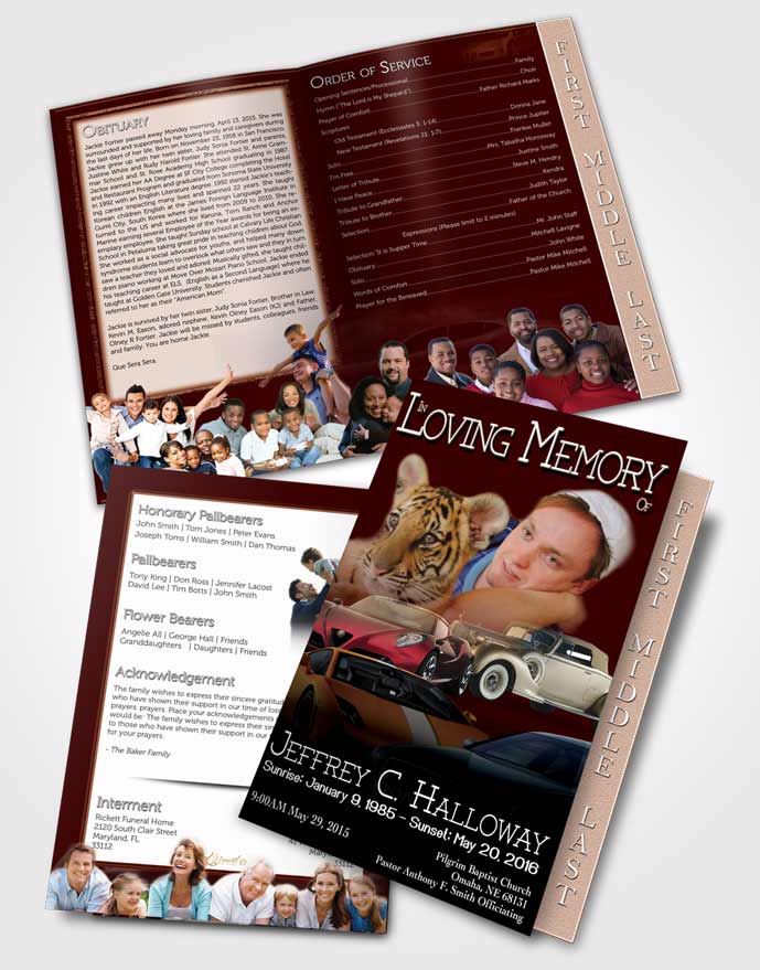 2 Page Graduated Step Fold Funeral Program Template Brochure Peach Mountain Car Enthusiast