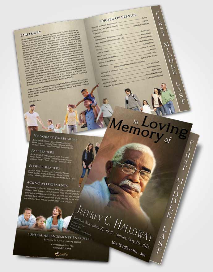 2 Page Graduated Step Fold Funeral Program Template Brochure Peach Universal Lights
