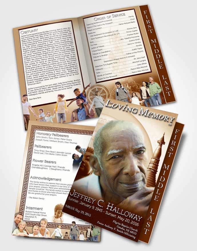 2 Page Graduated Step Fold Funeral Program Template Brochure Peachy Buddhist Faith