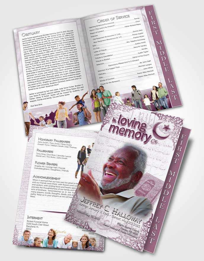 2 Page Graduated Step Fold Funeral Program Template Brochure Pink Breeze Islamic Blissful Faith
