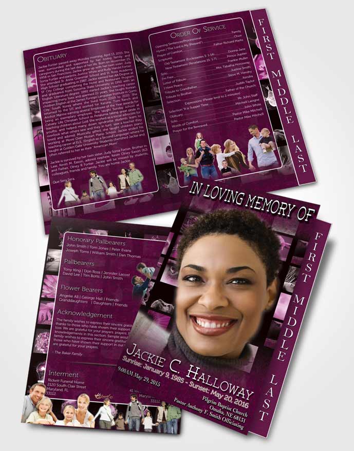 2 Page Graduated Step Fold Funeral Program Template Brochure Pink Desire Photographers Dream