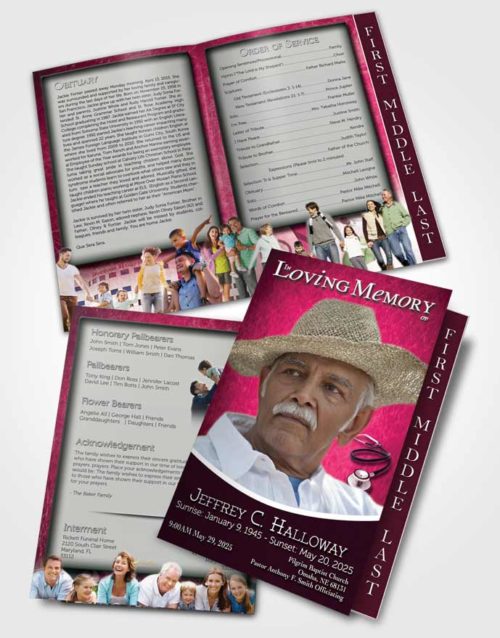 2 Page Graduated Step Fold Funeral Program Template Brochure Pink Doctor
