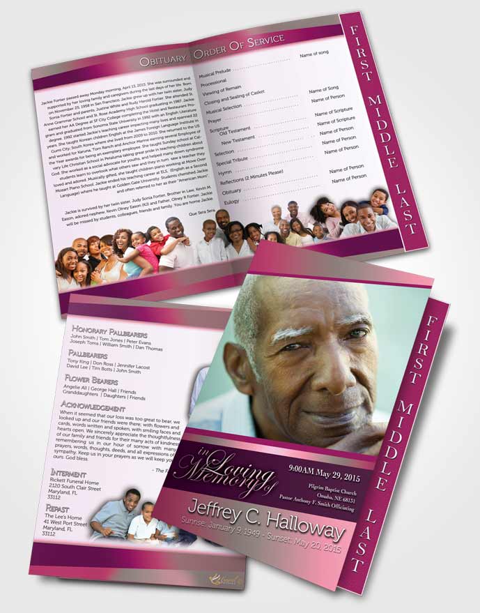 2 Page Graduated Step Fold Funeral Program Template Brochure Pink Faith Tranquility Light