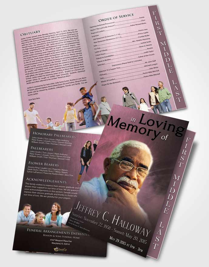 2 Page Graduated Step Fold Funeral Program Template Brochure Pink Heaven Universal Lights