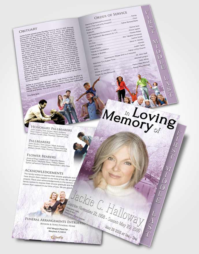 2 Page Graduated Step Fold Funeral Program Template Brochure Pink Heaven Winter Paradise