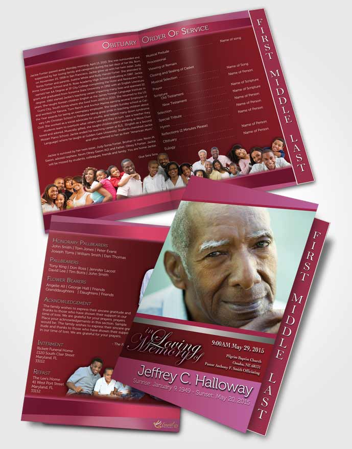 2 Page Graduated Step Fold Funeral Program Template Brochure Pink Love Tranquility Dark