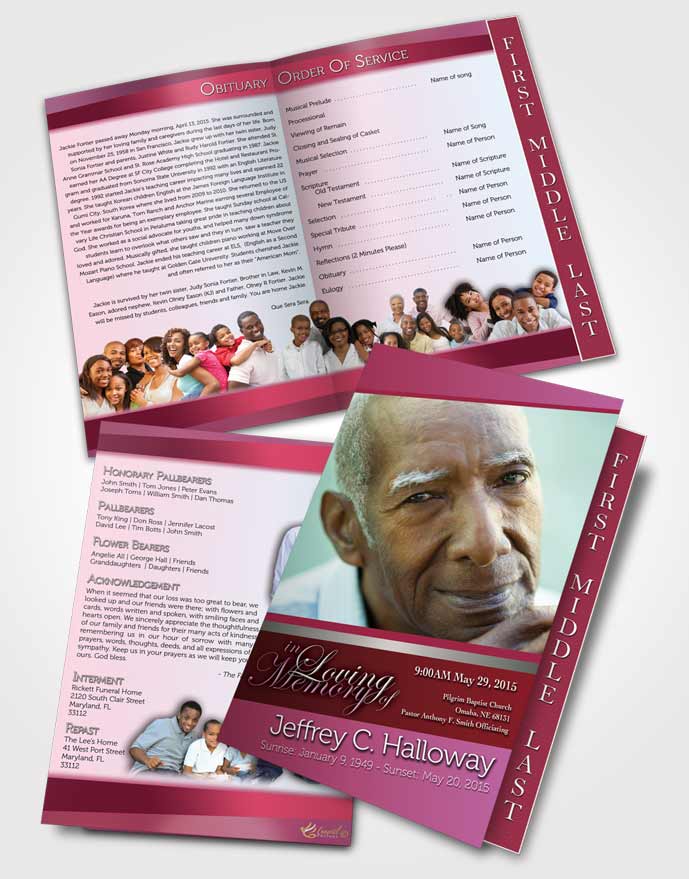 2 Page Graduated Step Fold Funeral Program Template Brochure Pink Love Tranquility Light