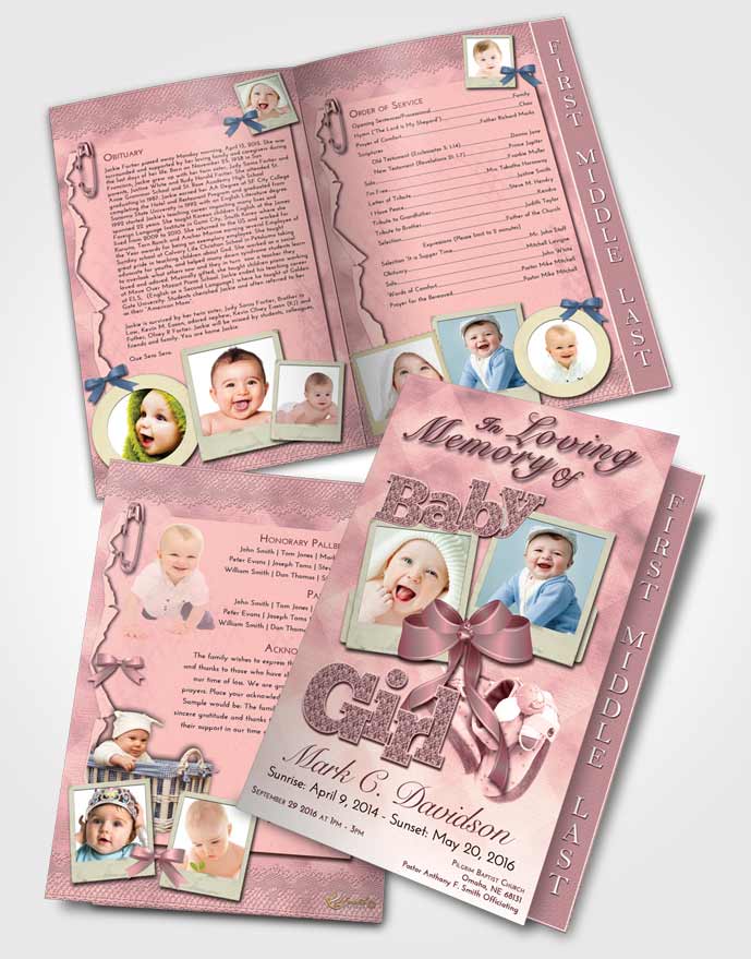 2 Page Graduated Step Fold Funeral Program Template Brochure Pink Serenity Baby Girl