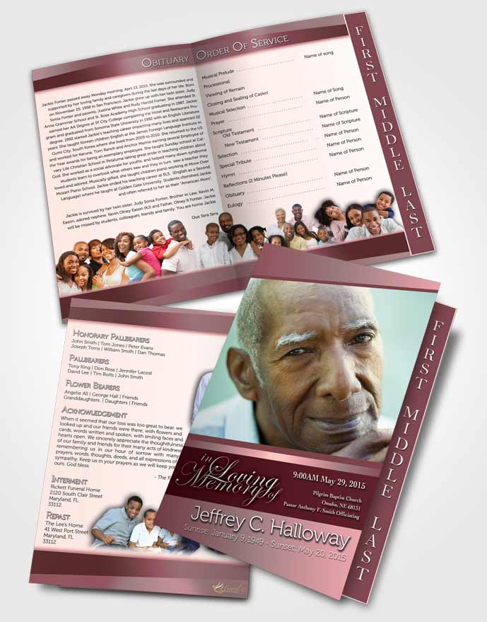 2 Page Graduated Step Fold Funeral Program Template Brochure Pink Serenity Tranquility Light