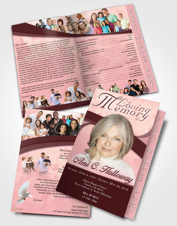 2 Page Graduated Step Fold Funeral Program Template Brochure Pink Serenity Wisdom