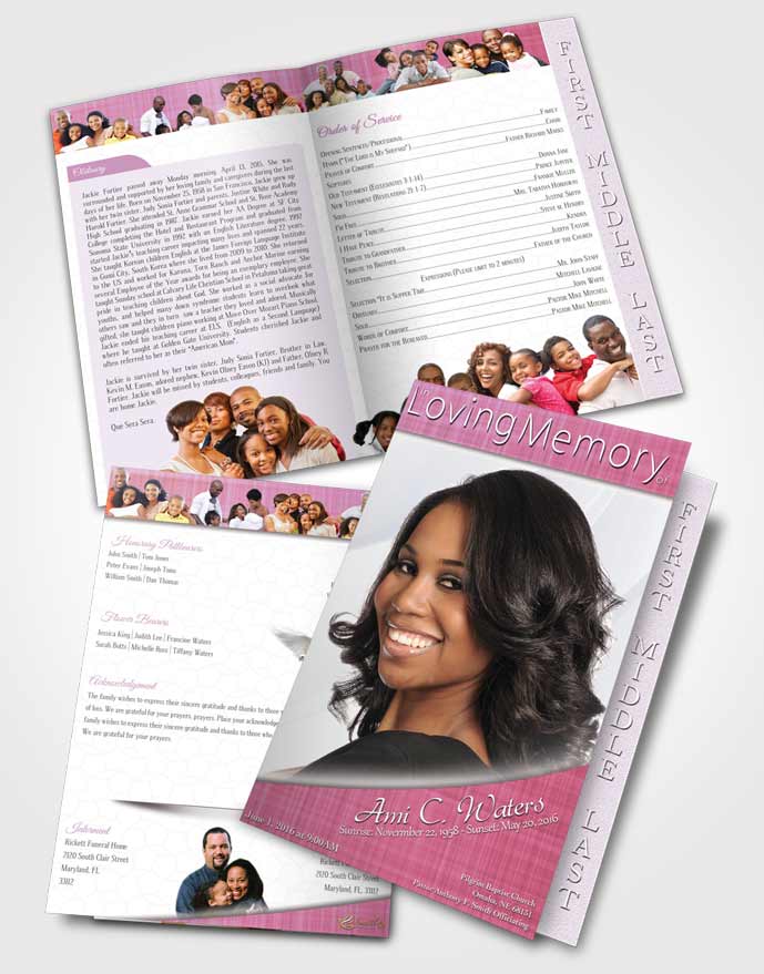 2 Page Graduated Step Fold Funeral Program Template Brochure Pink Simplicity