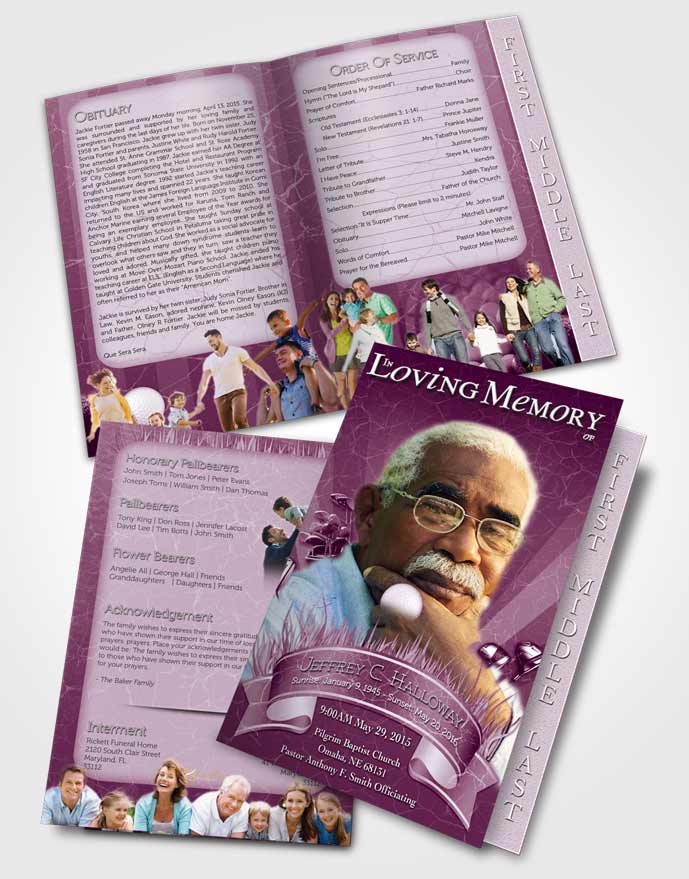 2 Page Graduated Step Fold Funeral Program Template Brochure Pink Sky Lookout Golf Star