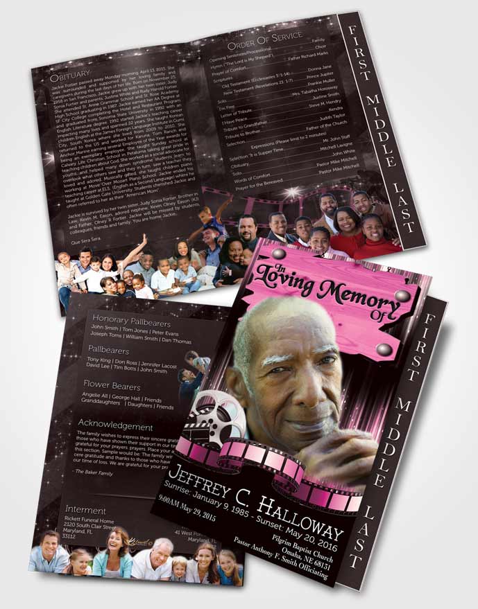 2 Page Graduated Step Fold Funeral Program Template Brochure Pink Star Media Pro