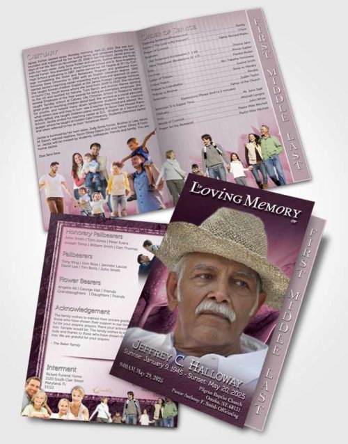 2 Page Graduated Step Fold Funeral Program Template Brochure Pink Tulip Garden